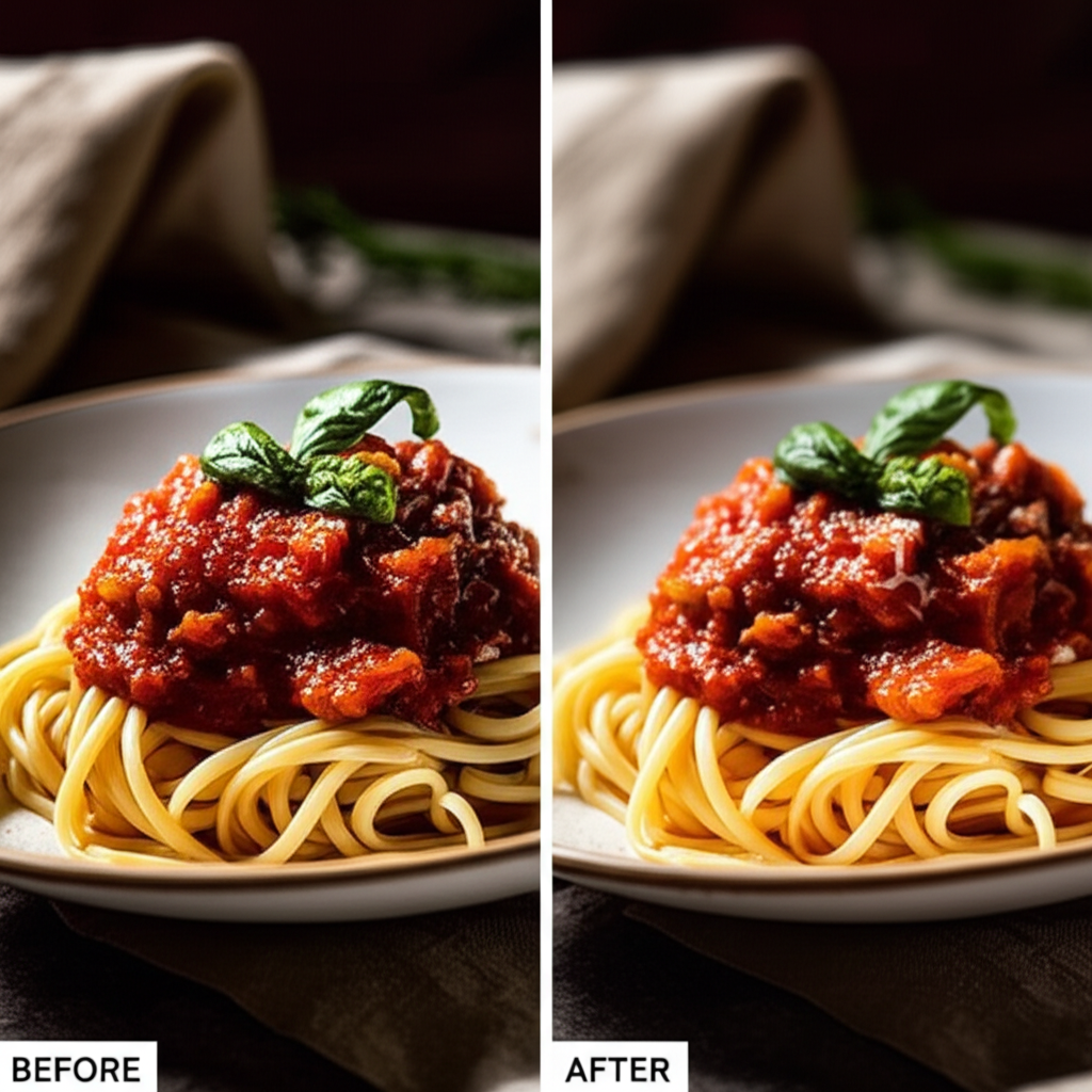 Before and after transformation of food photography